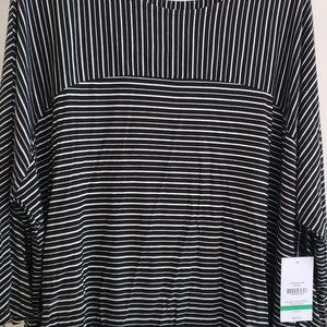 Anne Klein Black and white striped batwing top